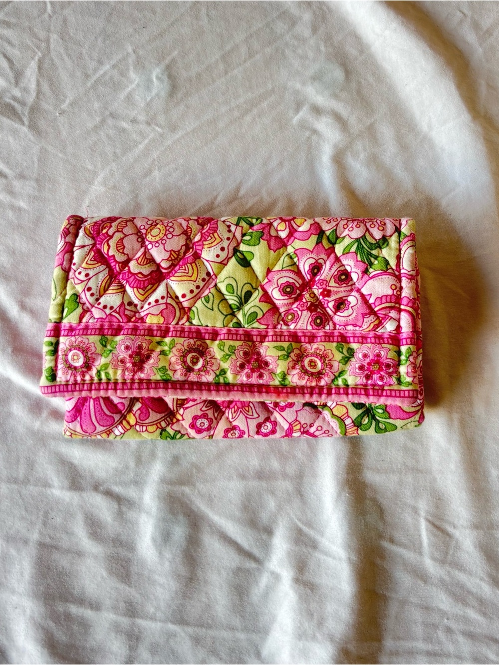 Vintage Pink Petal Tri-Fold Wallet Vera Bradley in Pink and Green